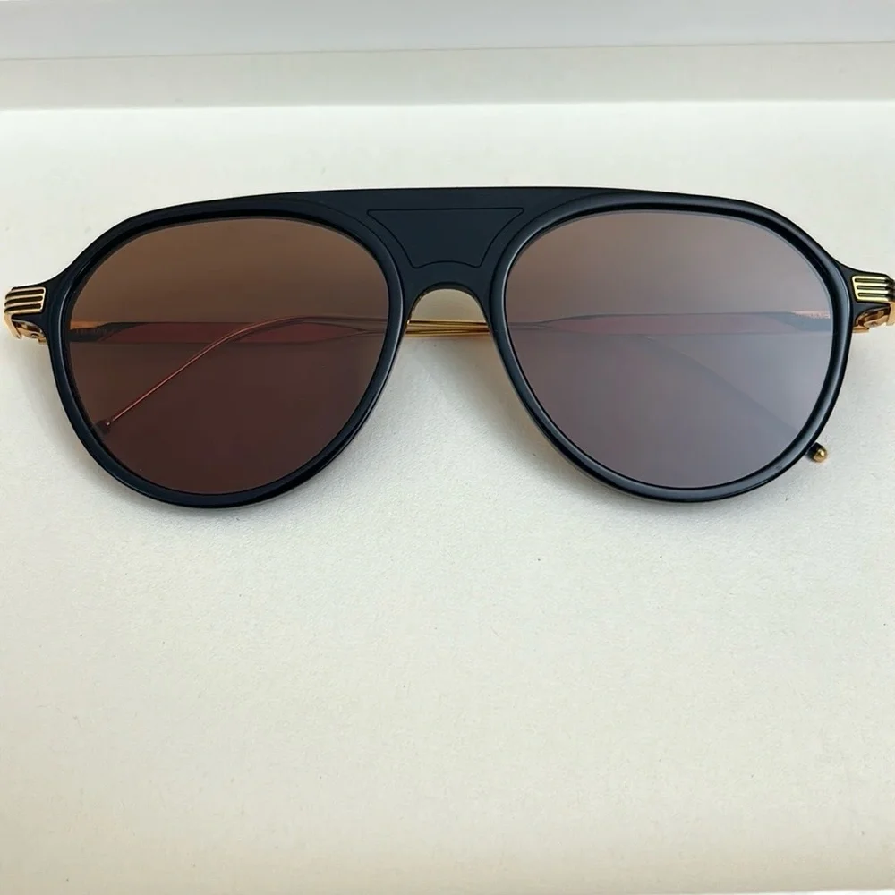 NIB THOM BROWNE TB-809 Aviator Sunglasses in Navy/Gold 55mm Made in Japan $650
